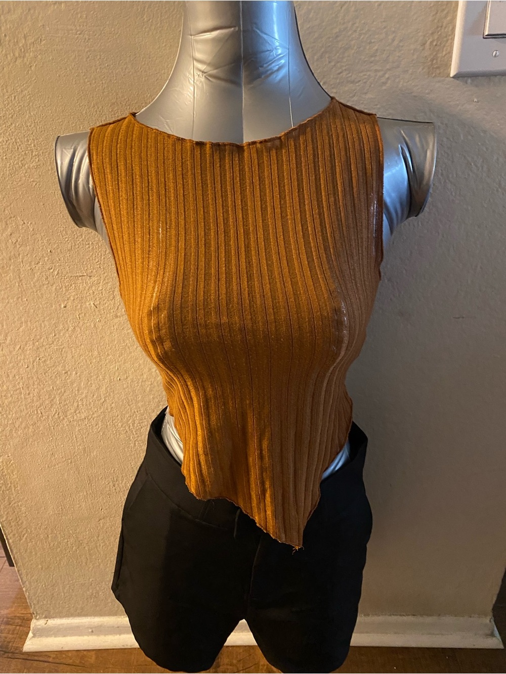 Forever 21 Ribbed Asymmetric Crop Top - Mustard